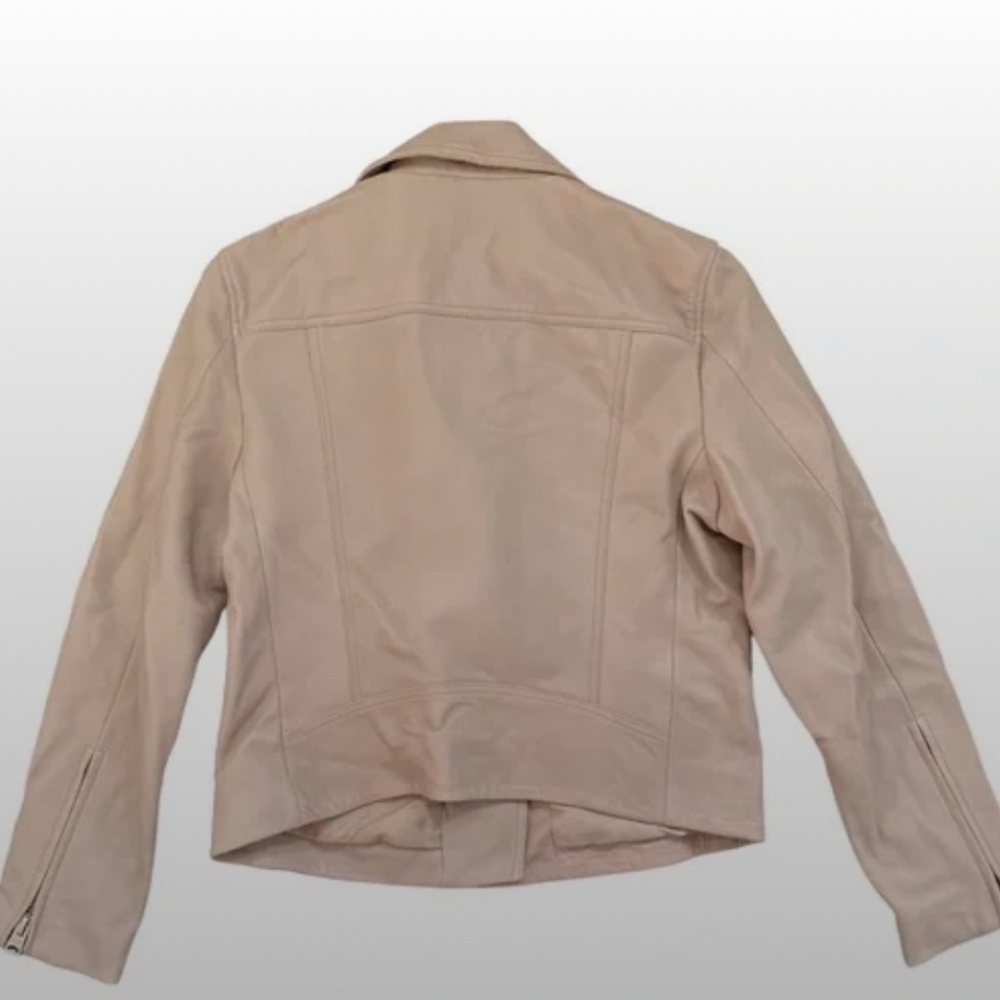 All Saints Dalby Leather Moto Biker Jacket in Cloud Pink Size 8 - Picture 12 of 12